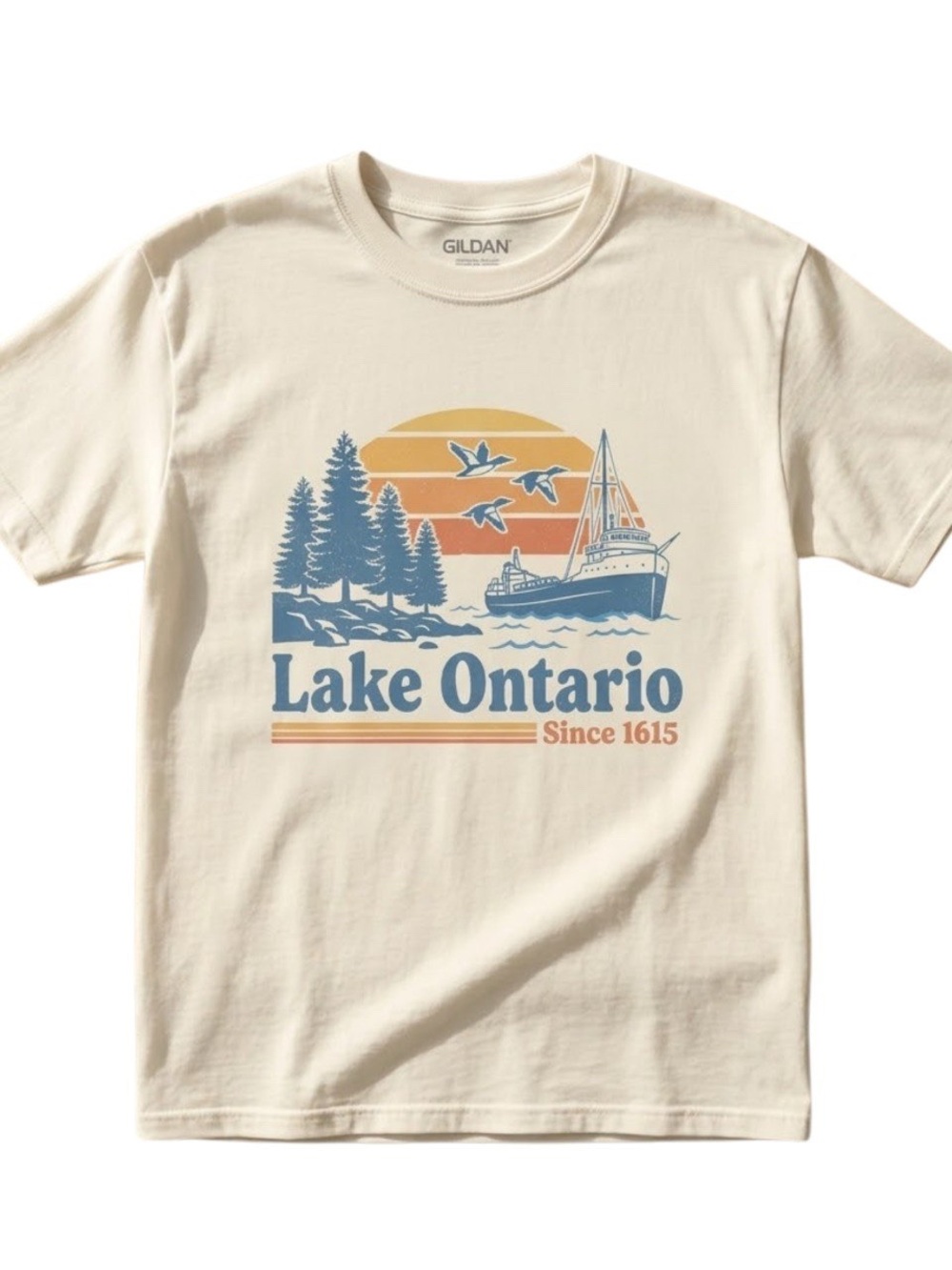 Lake Ontario Vintage Loon Lighthouse Graphic Tee, Great Lakes Wildlife Nature